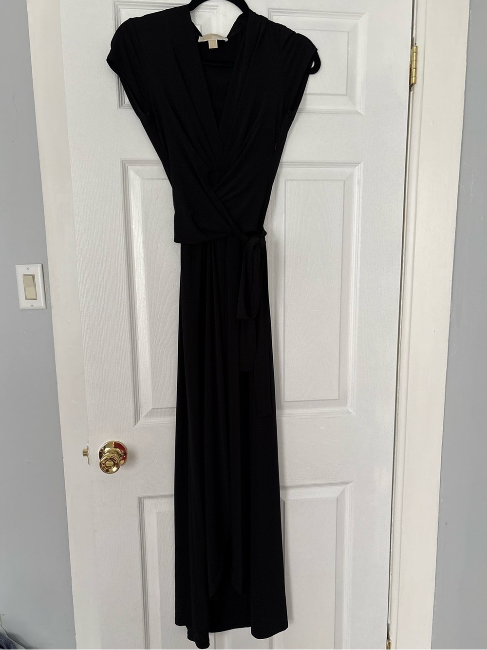 Michael Kors Black Jersey Wrap Maxi Dress with Gold Logo Plate Size 2 - Picture 2 of 7